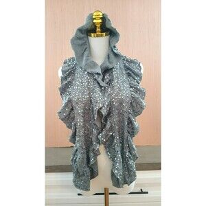 Chico's Ruffle Wavy Gray Scarf Sparkle Sequin Winter